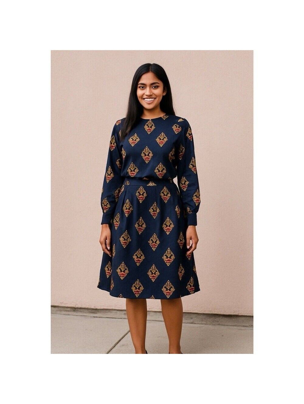 Gloria Sachs Blue Blouse And Matching Skirt Vintage No Size Tags